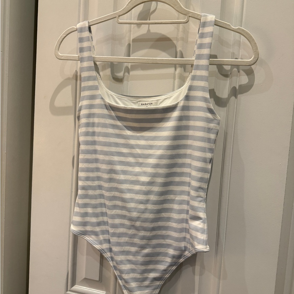Babaton Blue and White Striped Bodysuit